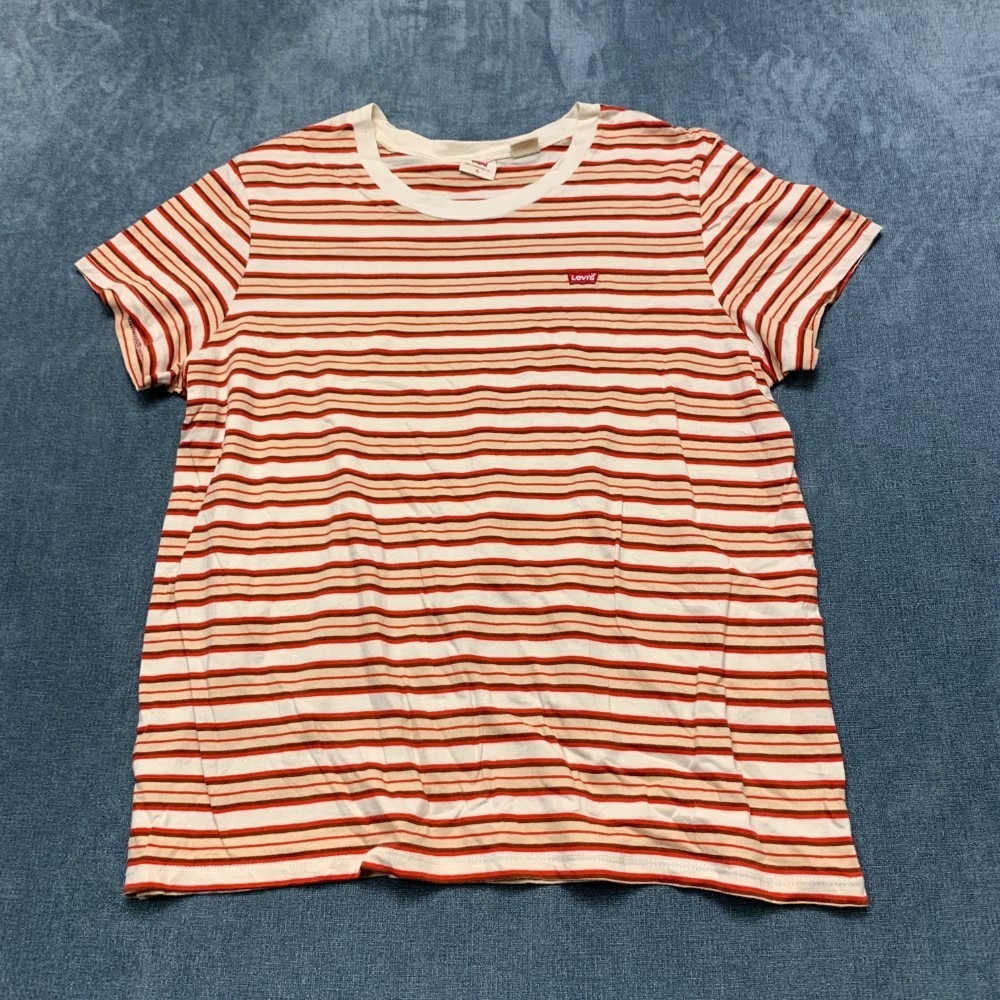 Levi's T Shirt Mens XL Multicolor Striped Spellout Logo Medium Wash Crew Neck